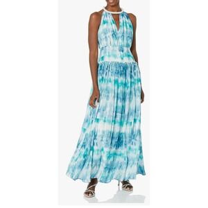 Calvin Klein Blue Maxi Dress Beaded Neck Resort Vacation Cruise Beach Size 4 NWT